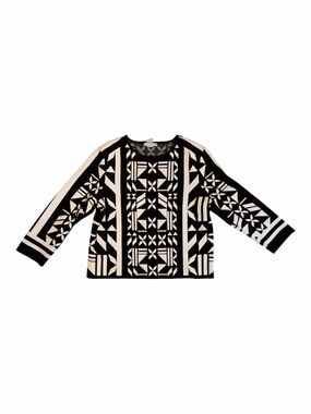 H&M Black and Cream Geometric Crewneck Sweater
